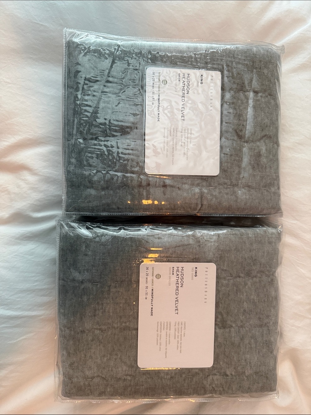 Pottery Barn set of 2 Heathered Velvet Sham in Gray King